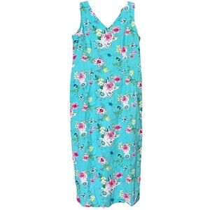Max & Lily Linen Blend Maxi Dress Women's 14 Floral Sleeveless V-Neck Blue Pink